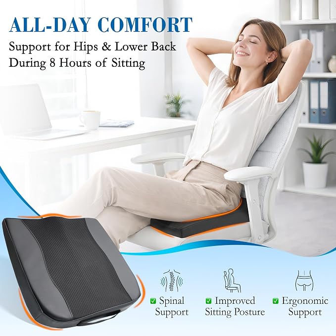 Lofty Aim Car Seat Cushion, Memory Foam Car Seat Cushions for Long Driving | Comfy Car Seat Pillow for Pain Relief, Driver Seat Cushion Adds Height, Butt Cushion for Car, Truck, Office Chair, Black - Image 3