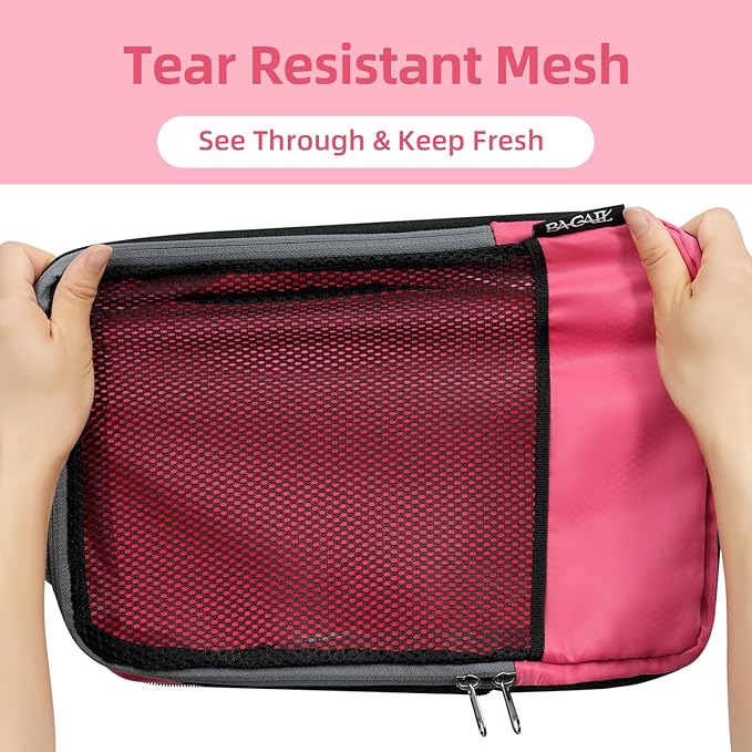BAGAIL 4 Set/6 Set/8 Set Compression Packing Cubes Travel Accessories Expandable Packing Organizers (Half Mesh, 6-Coral) - Image 5