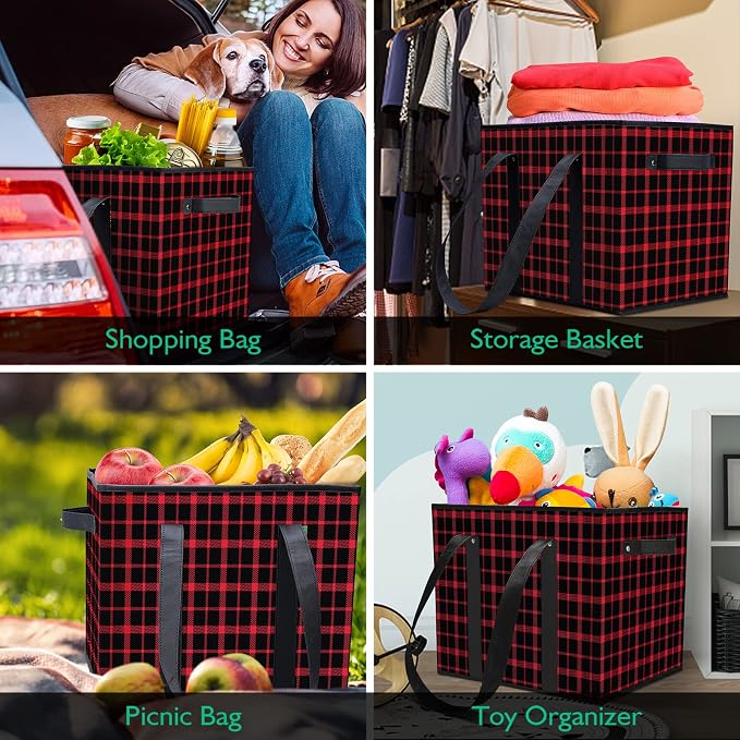 Reusable Grocery Bags 4 Pack, Foldable & Water Resistant Shopping Bags | Large Grocery Tote Bag Water Resistant Shopping Bags Foldable Grocery Bag for Clothes,Shoes and Picnic - Image 2