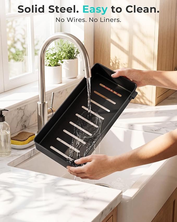 EVERIE Metal Pull Out Slide Shelf Organizer for Under Sink Organization in Kitchen, Bathroom, Counter, Cabinets, Minimum Available Space 13" Wide x 16.5" Deep (Black, 1 Set) - Image 5