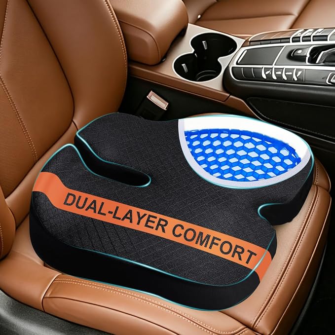 Car Seat Cushion - Premium Gel & Memory Foam Office Chair Cushions for Back,Sciatica,Coccyx,Tailbone Pain Relief, Driver Pillow for Auto, Gaming,Desk, Wheelchair,Truck (Black) by TOYALI