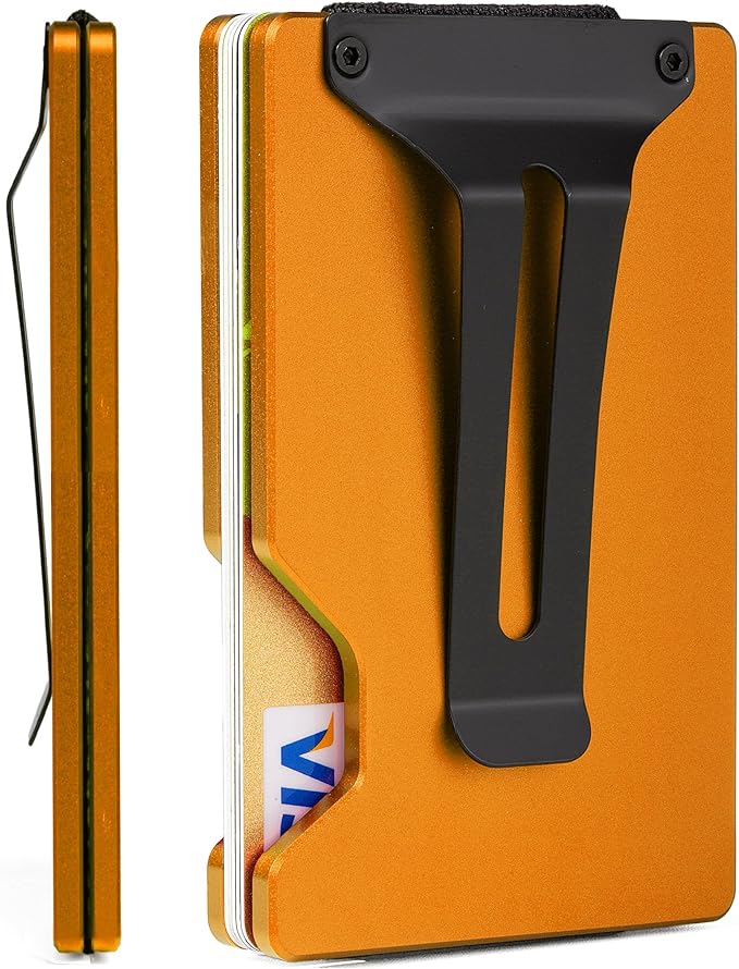 Slim Wallet for Men,RFID Blocking Minimalist Metal Wallet, Money Clip/Cash Holder, Front Pocket Aluminum Credit Card Holder, Ideal Gift for Men,Matte Orange by Unknown