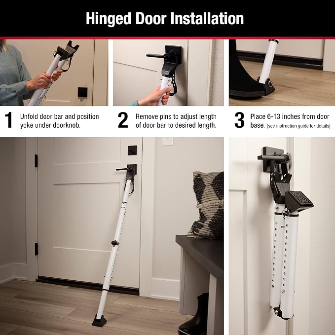Master Lock White Compact Door Stopper Folding Security Bar, Adjustable from 25-1/2 to 43-1/2 Inches Long for Hinged and Sliding Doors, Door Barricade, Pack of 2, 270EC2 - Image 2