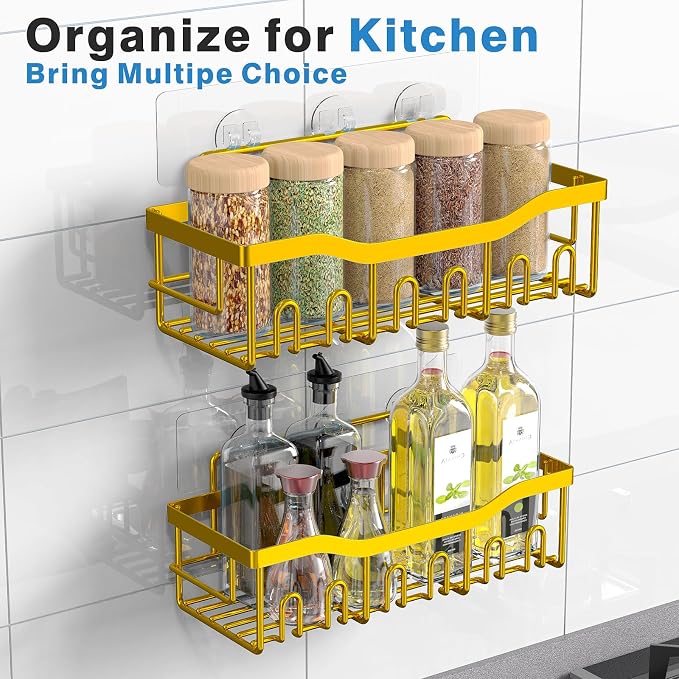 EUDELE Shower Caddy 2 Pack, Adhesive Organizer for Bathroom Storage, Home Decor & Kitchen, No Drilling, Rustproof Stainless Steel Shelf, Bathroom Decor Sets - Image 6