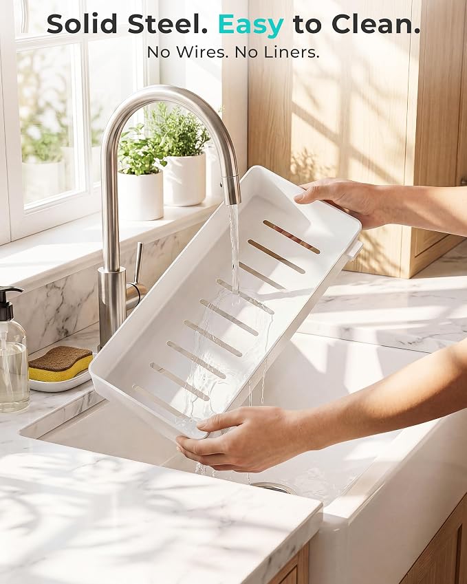 EVERIE Metal Pull Out Slide Shelf Organizer for Framed or Frameless Under Sink CabinetsOrganization in Kitchen, Bathroom, Counter, Cabinets (White, 1 Set) - Image 5