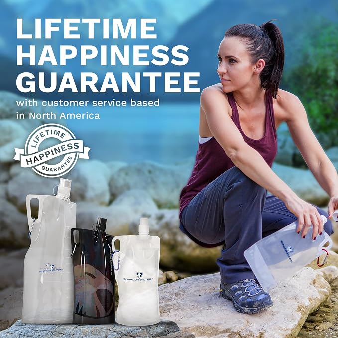 Survivor Filter Clear Collapsible Water Bottles - Travel, Hiking, Foldable, BPA-Free - 2 x - Image 6