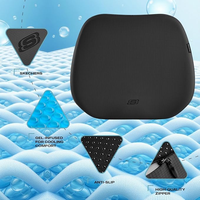 Skechers Seat Cushion Premium Gel & Memory Foam-Office Chair Cushion for Tailbone Pain Relief,Butt Pillow for Office Chair,Car seat Cushion,Long Sitting Office Workers,and Car Drivers,Black - Image 3