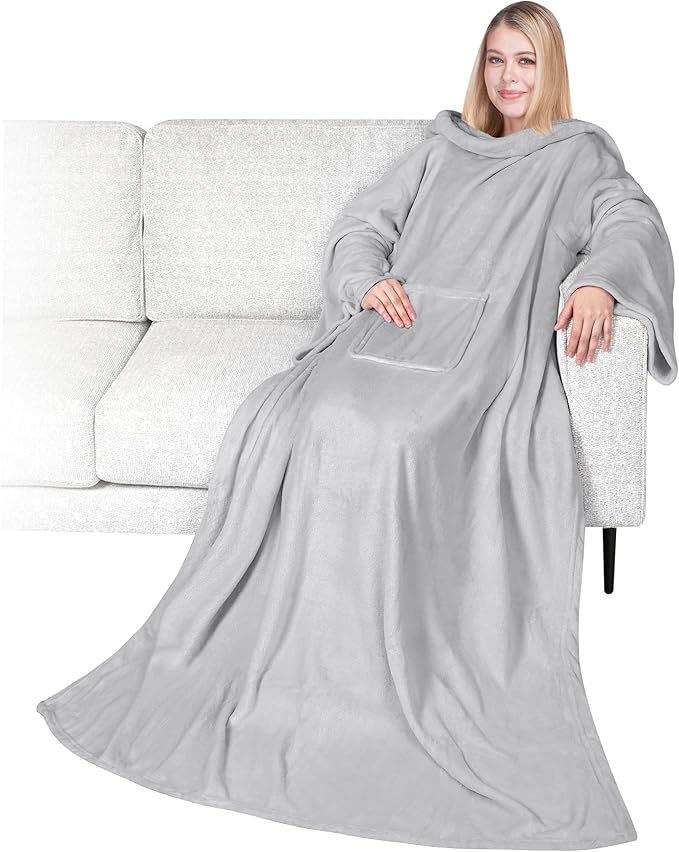 PAVILIA Wearable Blanket with Sleeves for Adult Women Men, Cozy Fleece Warm Wrap Throw with Arms, Gifts for Christmas, Wife by PAVILIA