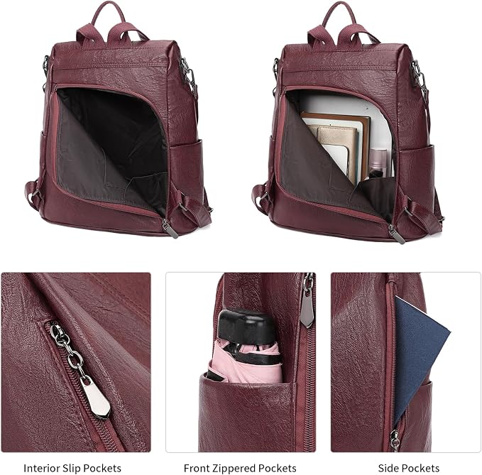 GAEKEAO Women Backpack Purse PU Leather Anti-theft Casual Shoulder Bag Convertible Large Satchel Bags for Travel Casual Work - Image 3