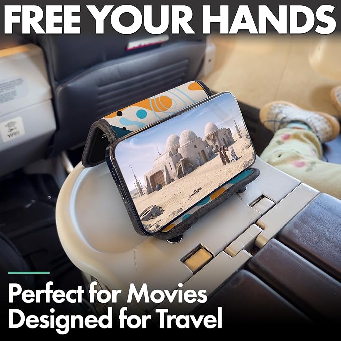 Airplane Phone Holder - Foldable Phone Stand for Plane Travel | Aluminum Build, 9 x 5 in. Boho Blue, Tabletop Mount Desk, Plane Tray Seat back, Treadmill, Fits iPhone Cell Phone - Image 6