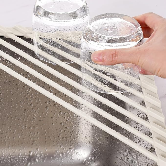Tomorotec Triangle Roll Up Dish Drying Rack with Silicone Coating, White | 304 Stainless Steel with BPA-Free Silicone, Triangle Design Maximizes Sink Corner Space, Fits Compact Kitchens And RVs - Image 8