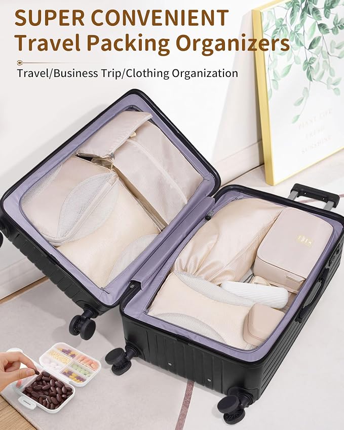 12pc Compression Packing Cubes for Suitcases, Expandable Travel Organizer Bags Set for Luggage, Lightweight Carry On Essentials, Beige - Image 3