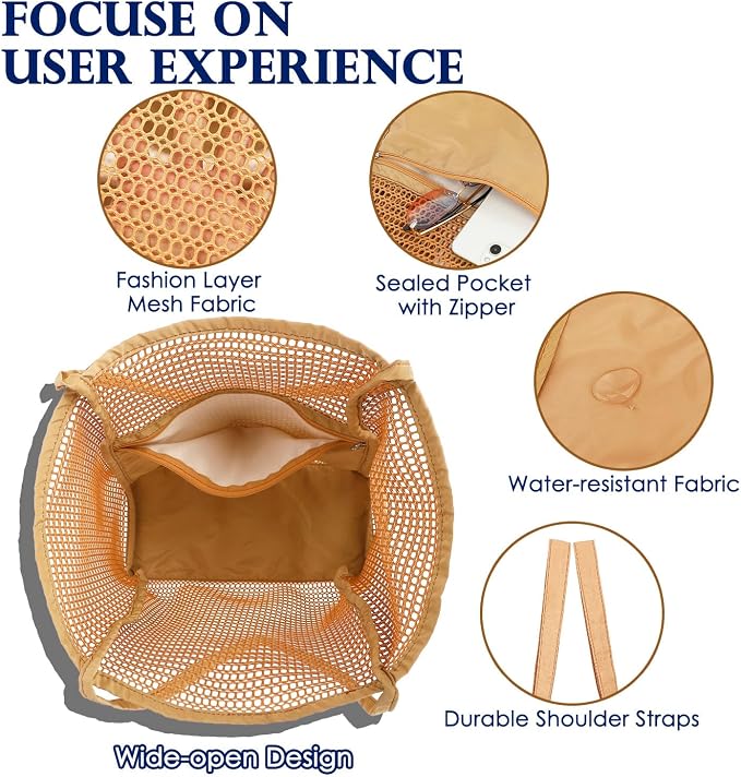 Fammart Mesh Beach Bag for Women, Summer Straw Tote Hobo Pool Bags with Zipper Pocket, Travel Vacation Cruise Essentials 2026 - Image 5