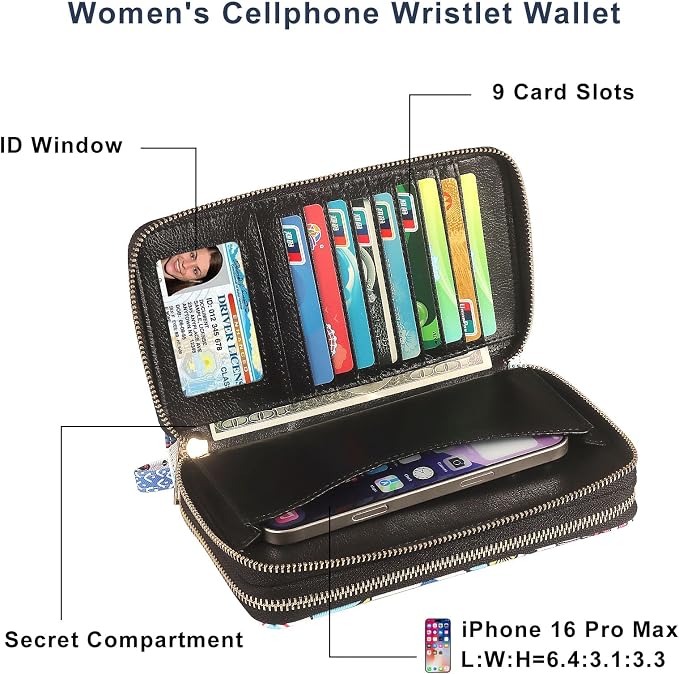 Cellphone Wallet for Women with Wrist Strap, RFID Blocking Credit Card Holder Large Size Clutch Purse, Owl - Image 3