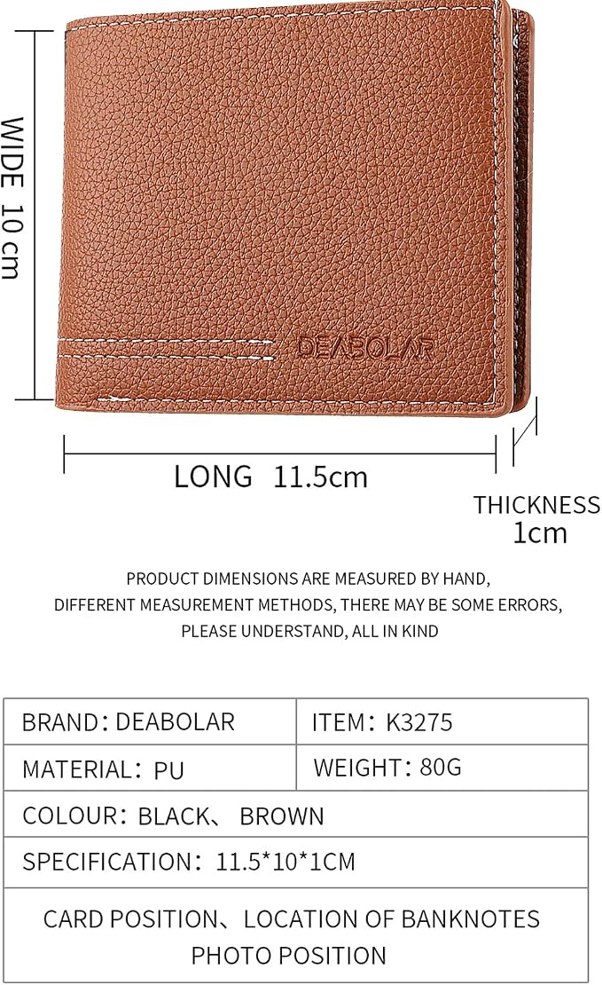 Men Wallet Black PU Material 4 Card Holder 2 Money Pockets 1 Clear Window Suitable for Gifts without RFID Slim Small for Traveling - Image 3