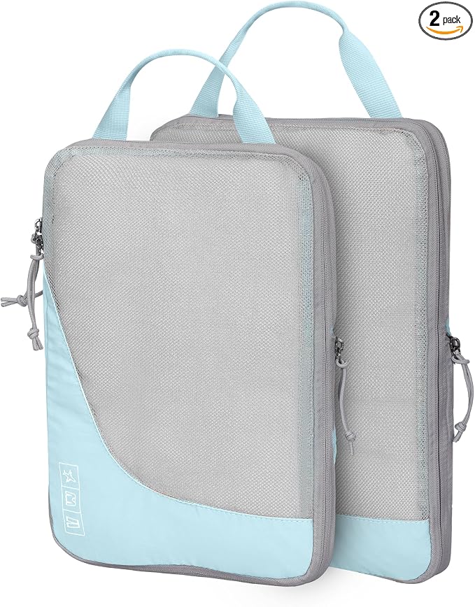 6 Set/ 4 Set/ 2 Set Compression Packing Cubes Travel Essentials Lightweight Nylon Luggage Suitcase Organizer Bag Light Blue 2PCS by HynesEagle