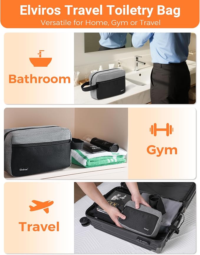 Elviros Travel Toiletry Bag for Men Hanging Toiletries Dopp Kit Small Bathroom Hygiene Tool and Medicine bag for Traveling Essential Shaving Pouch,Gifts for Men(Grey&Black) - Image 7