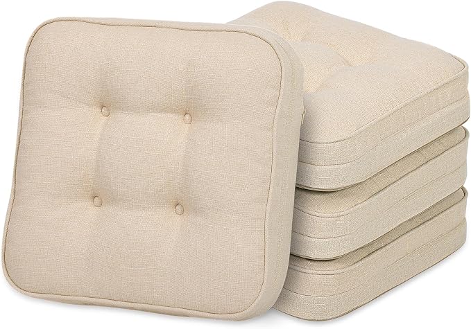 GOFORIT Chair Cushions Set of 4,Tufted Shredded Memory Foam Chair Pads, Non-Slip Seat Cushions with Removable Cover, 16'' x 16'', 4 Pack,Beige by Unknown