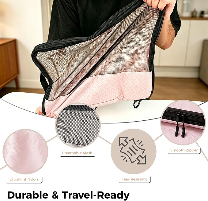 Compression Packing Cubes for Carry On Travel, 8-Piece Luggage Organizers | Women Stylish Packing Cubes for Carry-On & Suitcase , Perfect for Vacation Cruise, Weekend Getaways - Light Pink - Image 9