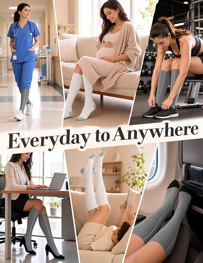2 Pairs Compression Socks for Women & Men Knee High Nurse Pregnant Cute Medical Running Travel Athletic - Image 2