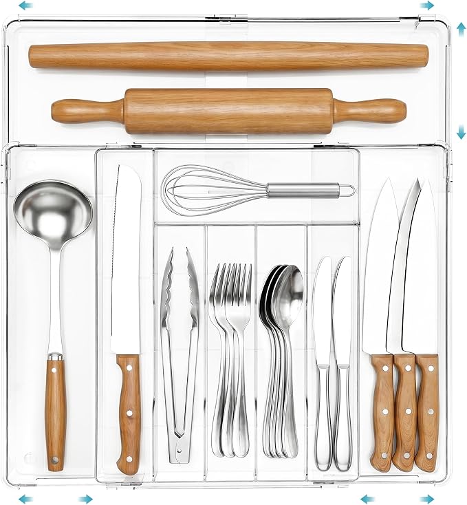 Vtopmart Expandable Silverware Organizer, Kitchen Drawer Tray, 6-9 Slots | Adjustable Flatware Organizer Expands to Fit Drawers, Organize Spoons, Forks, Knives and Kitchen Utensils with Easy Access by Vtopmart