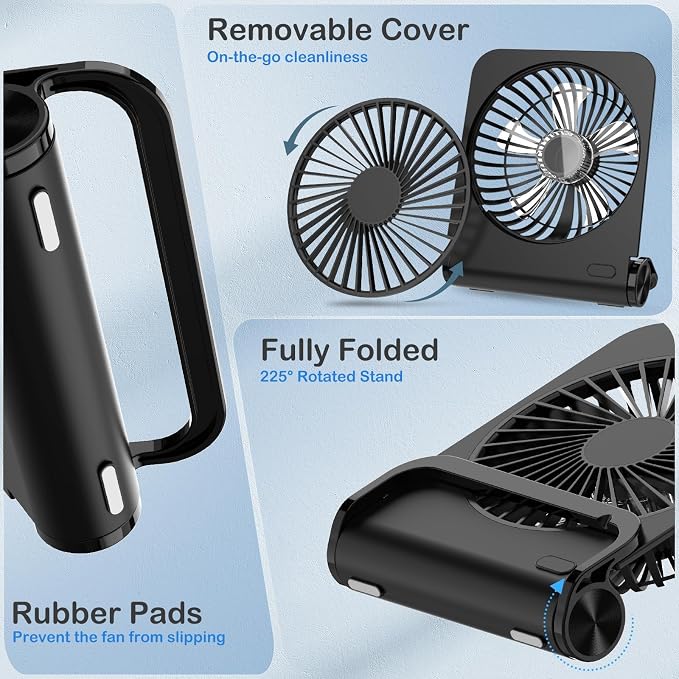 EasyAcc Small Desk Fan, Fan for Slumber Pod Rechargeable, 2000mAh Quiet Mini Desktop Fan Portable Rechargeable Fan for Cruise, Travel Office Pet Cooling Hot Flashes Travel Essentials - Image 6