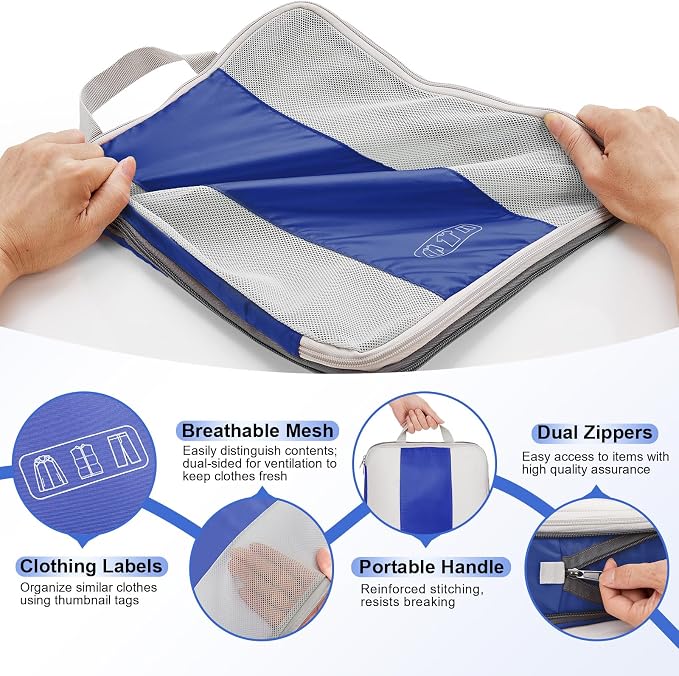 OlarHike 10 Set Compression Packing Cubes for Travel Essentials,Compressible Expandable Space Saver Bags for Organizing Clothes,Luggage Suitcase Garment Bags with Over 1000 pcs Mesh Holes(Klein Blue) - Image 6