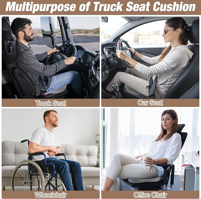 Truck Seat Cushion, Memory Foam Trucker Seat Cushion for Truck Driver Long Sitting with Adjustable Strap, Back Support and Pain Relief for Trucker Driving Car Office Chair and Pain - Image 3