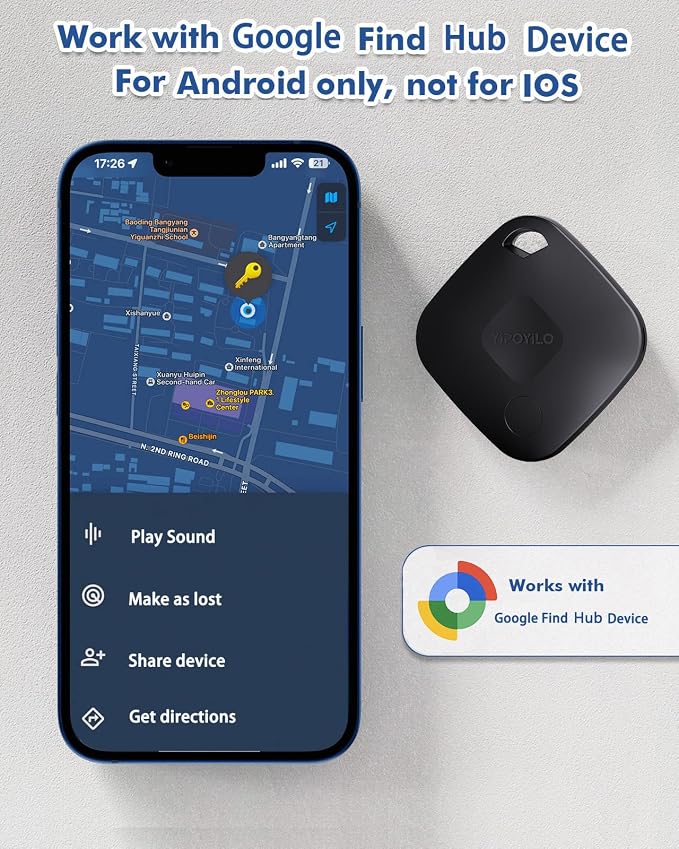 Real-time Positioning Tracker Tag(Only for Android, Not for iOS), Key Finder, Itme Tracker Work with Google Find Hub, Tracker for Key, Luggage, Backpack etc, 4 Pack Black - Image 2