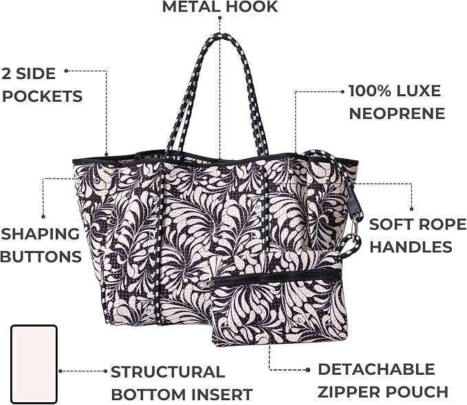 POPUPS Large Neoprene Tote Bag for Women - Everyday Designer Handbag for Travel Work and Beach with Pockets and Zipper Pouch - Image 4