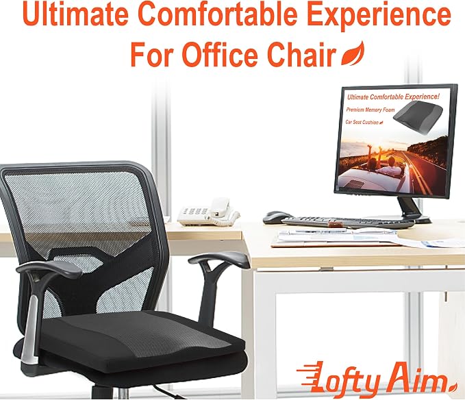 Lofty Aim Car Seat Cushion, Memory Foam Car Seat Cushions for Long Driving | Comfy Car Seat Pillow for Pain Relief, Driver Seat Cushion Adds Height, Butt Cushion for Car, Office Chair, Classic Black - Image 4