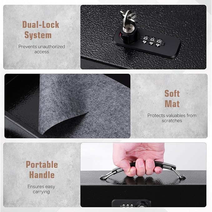 Fireproof Safe Lock Box Metal, Fire Proof Safe for Home Documents, Portable Security Box with Dual Combination and Key Lock for Personal Items,Passport, Money, X Large 13.2" x 11" x 4.13" - Image 5