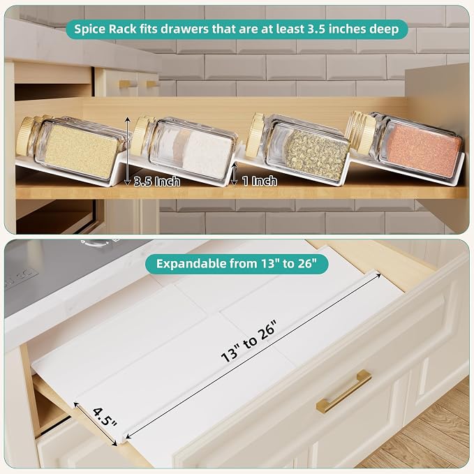 MIUKAA White Acrylic Spice Drawer Organizer, 4 Tier Seasoning Jars Drawers Insert, Kitchen Spice Rack Tray for Drawer/Countertop (Jars not included) - Image 7