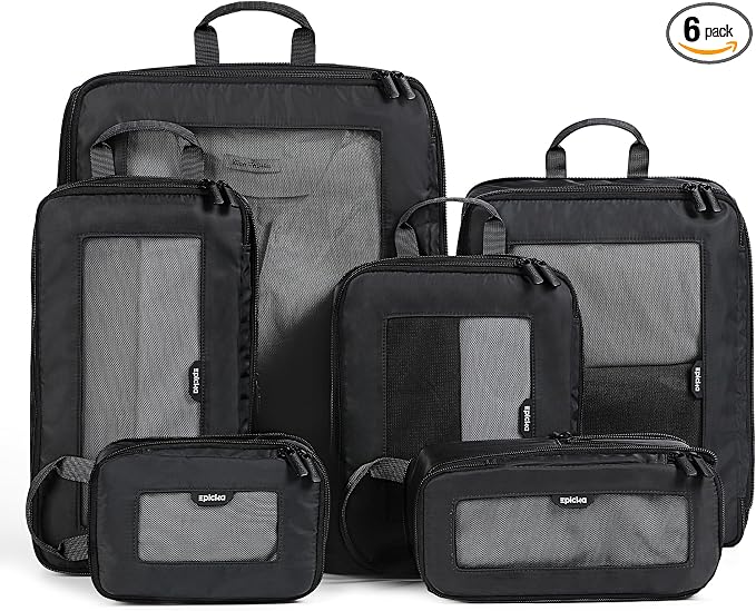 EPICKA TripCozy Compression Packing Cubes, 6 Set, Dark Grey | Durable Expandable Travel Organizer Bags with Mesh Tops for Space-Saving Storage of Clothes & Accessories in Luggage by EPICKA