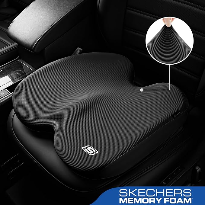 Skechers Seat Cushion, Ergonomic Memory Foam Cushion for Long Sitting Hours on Office & Home Chair, Car Seat Cushion for Sciatica, Coccyx Cushion,Black - Image 2