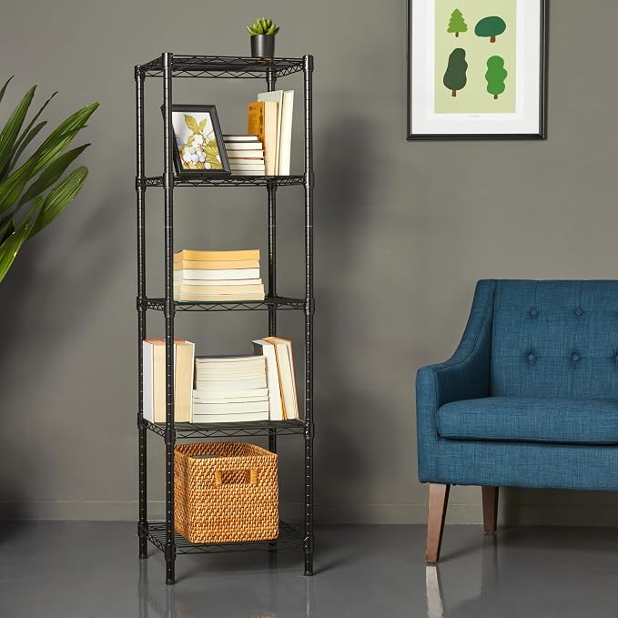 Amazon Basics 5-Shelf Tower Adjustable Storage Shelving Unit for Garage, Rust-Resistant Steel, 150 lbs Per Shelf, 16"W x 16"D x 54"H, Black - Image 2