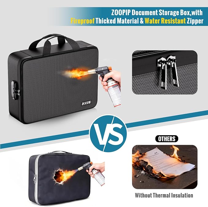 Fireproof Document Bag with Lock, Soft-Shell File Organizer, Black | Water-Resistant Zipper, Multi-Pocket Design, Portable Storage for Laptops, Passports, Certificates, Important Paperwork - Image 5
