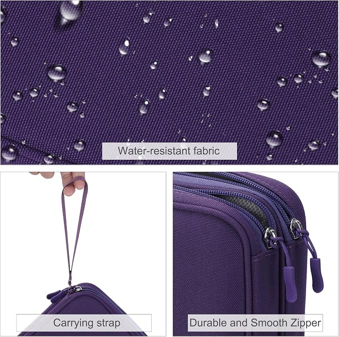 FYY Electronic Organizer, Travel Tech Pouch Bag, Extra Large, Purple | Wrist Strap, Waterproof, Double Layers Electronics Travel Case for iPad, Cord, Laptop Charger, Daily and Business Trips Use - Image 4