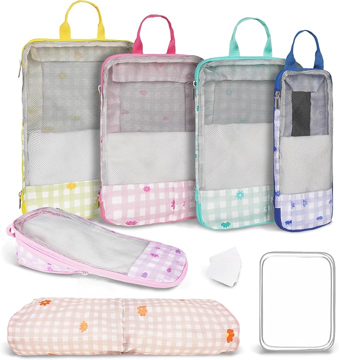 7 Pcs Compression Packing Cubes Travel for Suitcases, Luggage Organizer Washable Storage Bags Set for Backpack Travel- Packaging Cubes for Carry-Ons and Storage by Hitanfe