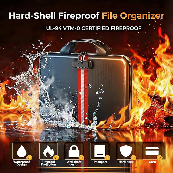 Fireproof Document Organizer with Lock, Rigid EVA File Box with 13-Pocket Accordion Folder for Important Documents & Tablets under 11", Lightweight Safe Storage for Home, Office & Travel (Small Size) - Image 2