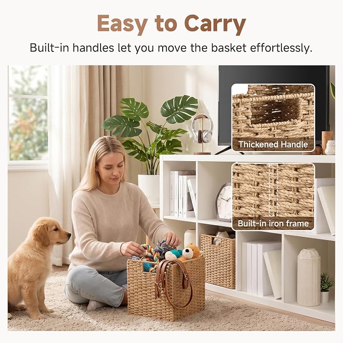 StorageWorks 11 inch Cube Storage Bins, Wicker Baskets,Storage Cube,Natural | 2-Pack, Paper Rope Baskets for Organizing, Handwoven Organizer Baskets, Foldable 11 inch Cube Storage Bins, Square Baskets - Image 4