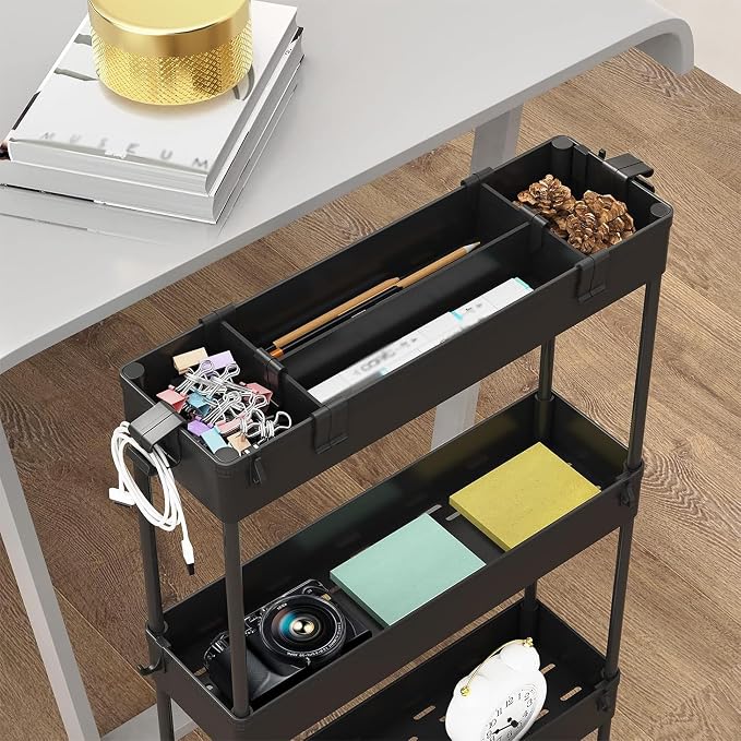 2-piece Set Slim Storage Cart 3 Tier,Bathroom Organizer Rolling Utility,Mobile Shelving Unit Slide Out for Office, Kitchen, Laundry Room & Narrow Places - Image 7