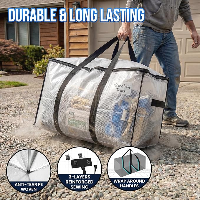 TAILI 10 Pack Clear Extra Large Moving Bags,Storage Bag with Visible Window | 93L Heavy Duty Totes For Storage,Wrap Around Handles,Alternative to Moving Boxes, College Dorm,Perfect for Moving - Image 3