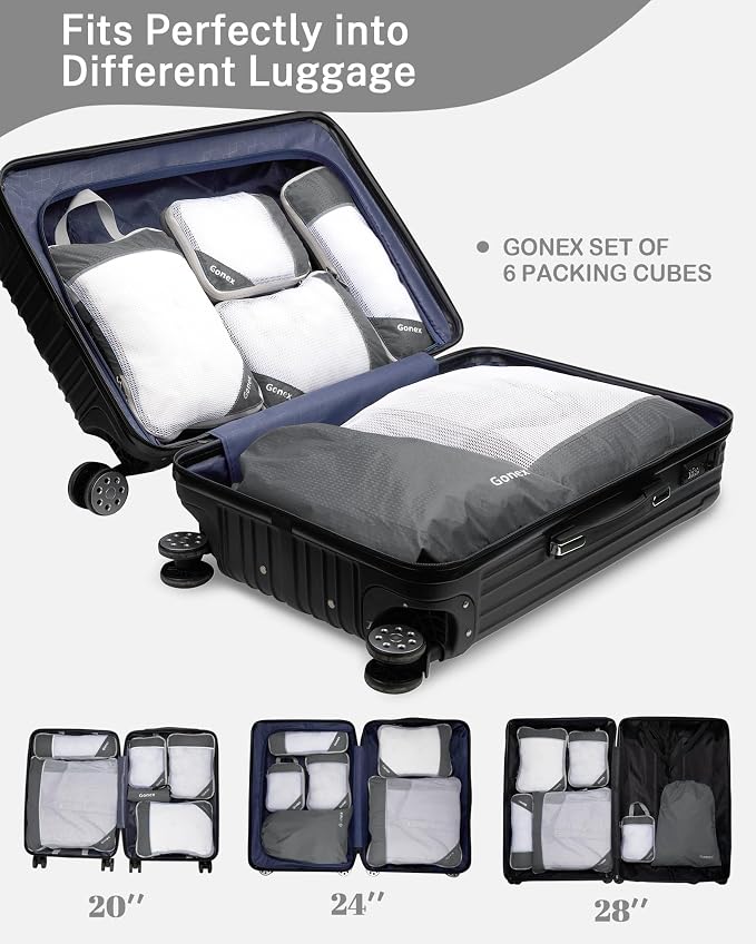 Gonex Compression Packing Cubes for Travel, Mesh Bags Luggage Organizers | Set of 4/5/6/7/10 for Essentials, Extensible, Fits 20"Carry-on Suitcases, See-through Mesh, Double Zipper Compression - Image 5