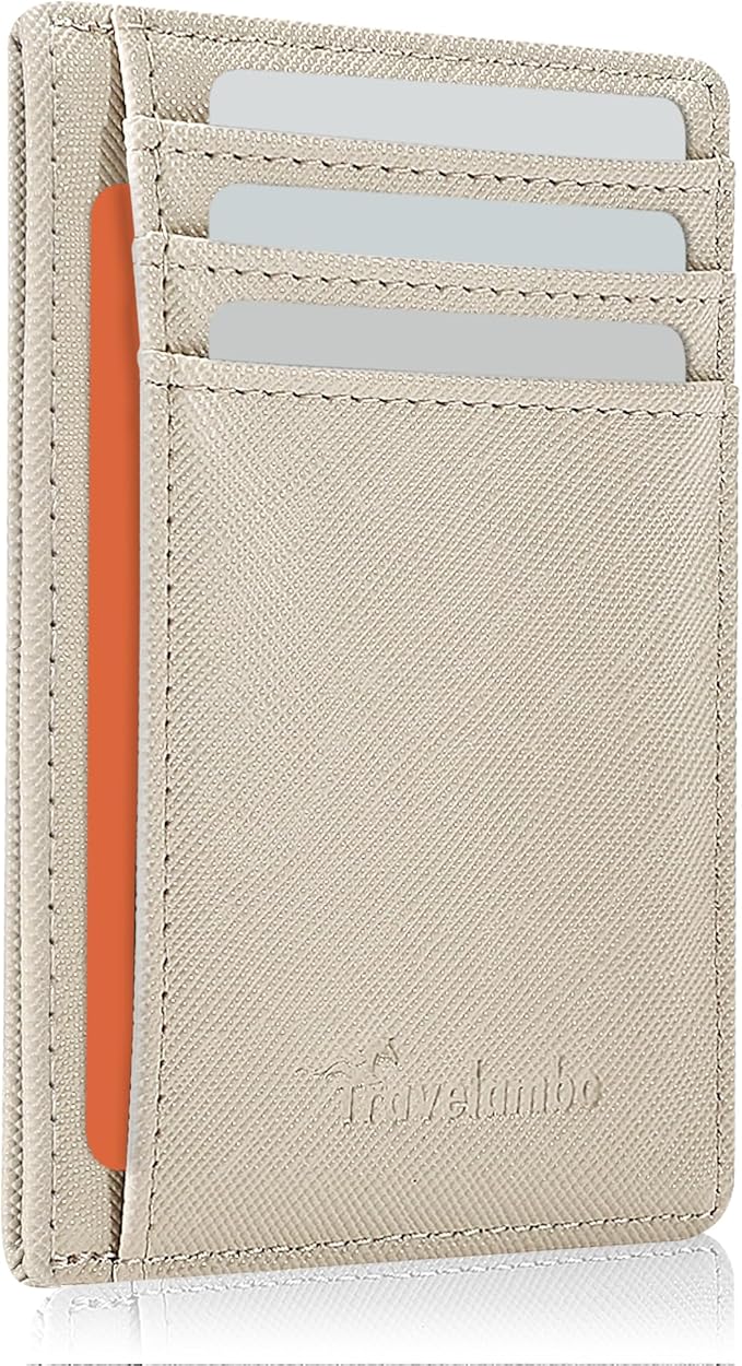 Travelambo Front Pocket Minimalist Leather Slim Wallet RFID Blocking Medium Size by Travelambo