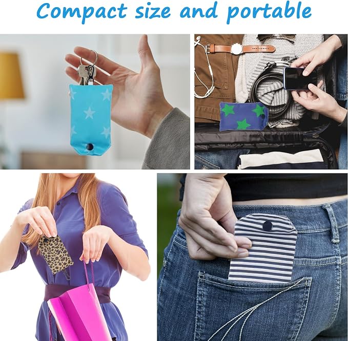 DXMWWTP 6 Pcs Foldable Reusable Shopping Bags,Tote Bags, Grocery Bags with Hook, Eco-friendly Travel Recycle Shopping Bags in Pocket, Waterproof and Machine Washable for Daily Shopping Supplies - Image 5