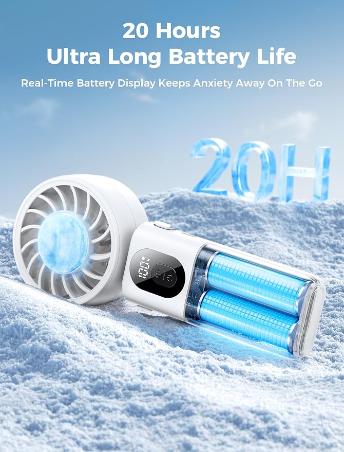 Aecooly Mighty Portable Handheld Fan with Cooling Plate | 20H Max Cooling | 3 Flexible Modes | 5 Speeds Wind | Battery Level Display | Mini Personal Battery Powered, Gifts for Women, Travel-White - Image 7
