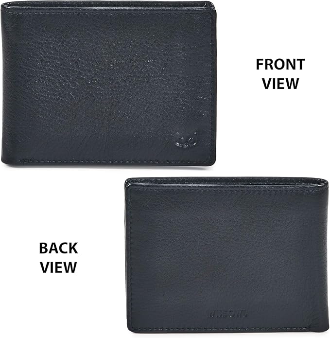 Real Leather Mens Bifold Wallet RFID Blocking Slim Minimalist Front Pocket - Thin & Stylish with ID Window in Gift Box (Nappa, Black) - Image 4