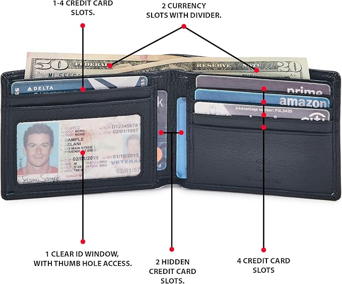 Real Leather Mens Bifold Wallet RFID Blocking Slim Minimalist Front Pocket - Thin & Stylish with ID Window in Gift Box (Nappa, Black) - Image 3