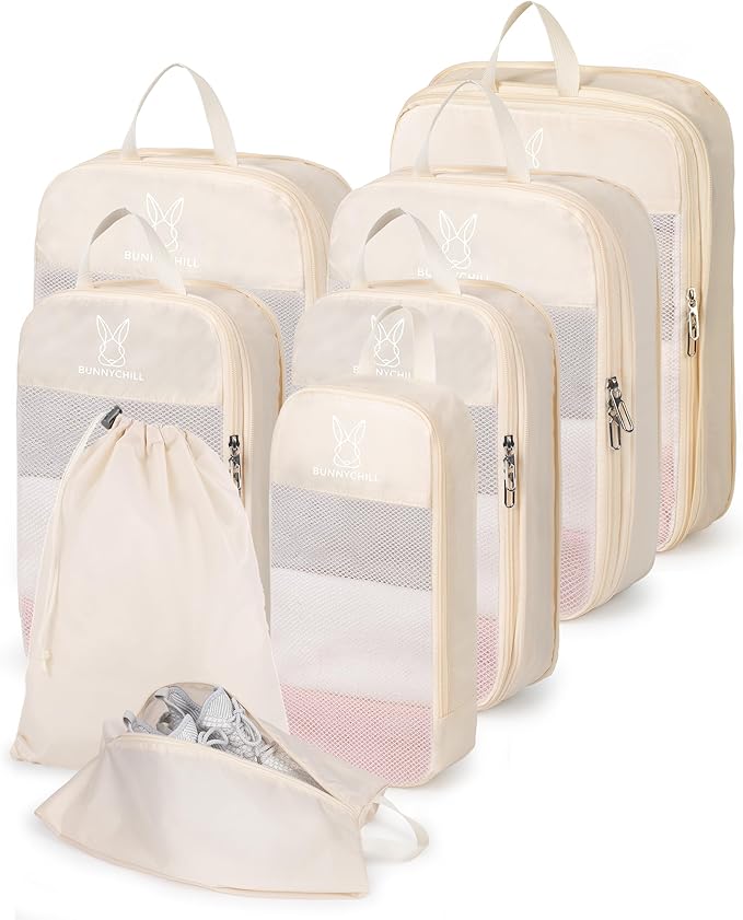 6/8 Set Space Saving Compression Packing Cubes Lightweight Packing Cube | Expandable Space-Saving Compression Cubes 6 Set Lightweight Travel Luggage Packing Cubes Organizer Essentials Smooth Zippers by Bunnychill
